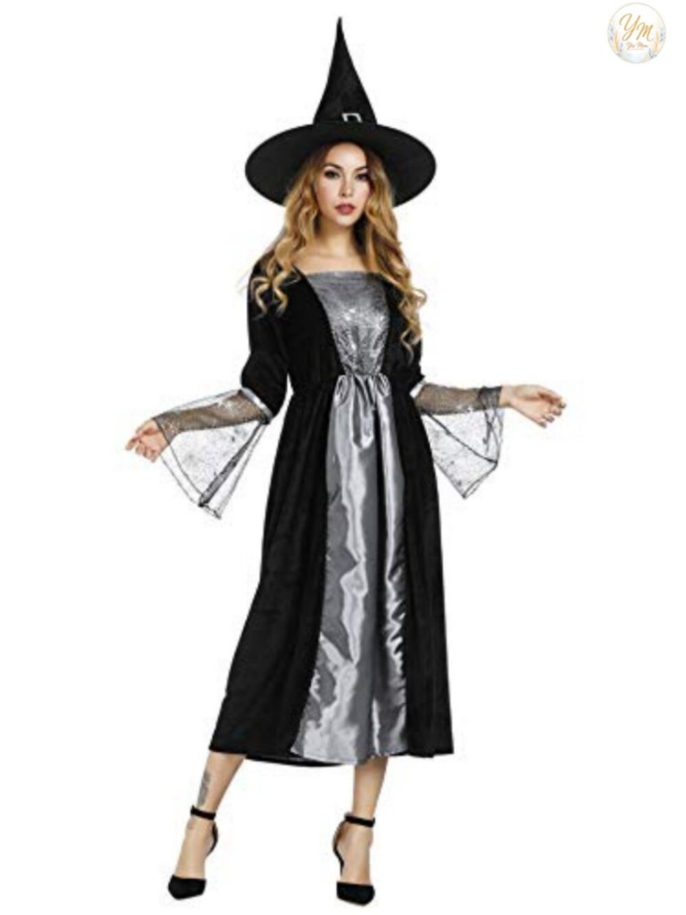 Wicked Witch Costume Women Long Dress Witch Hat Cosplay Halloween Polyester
